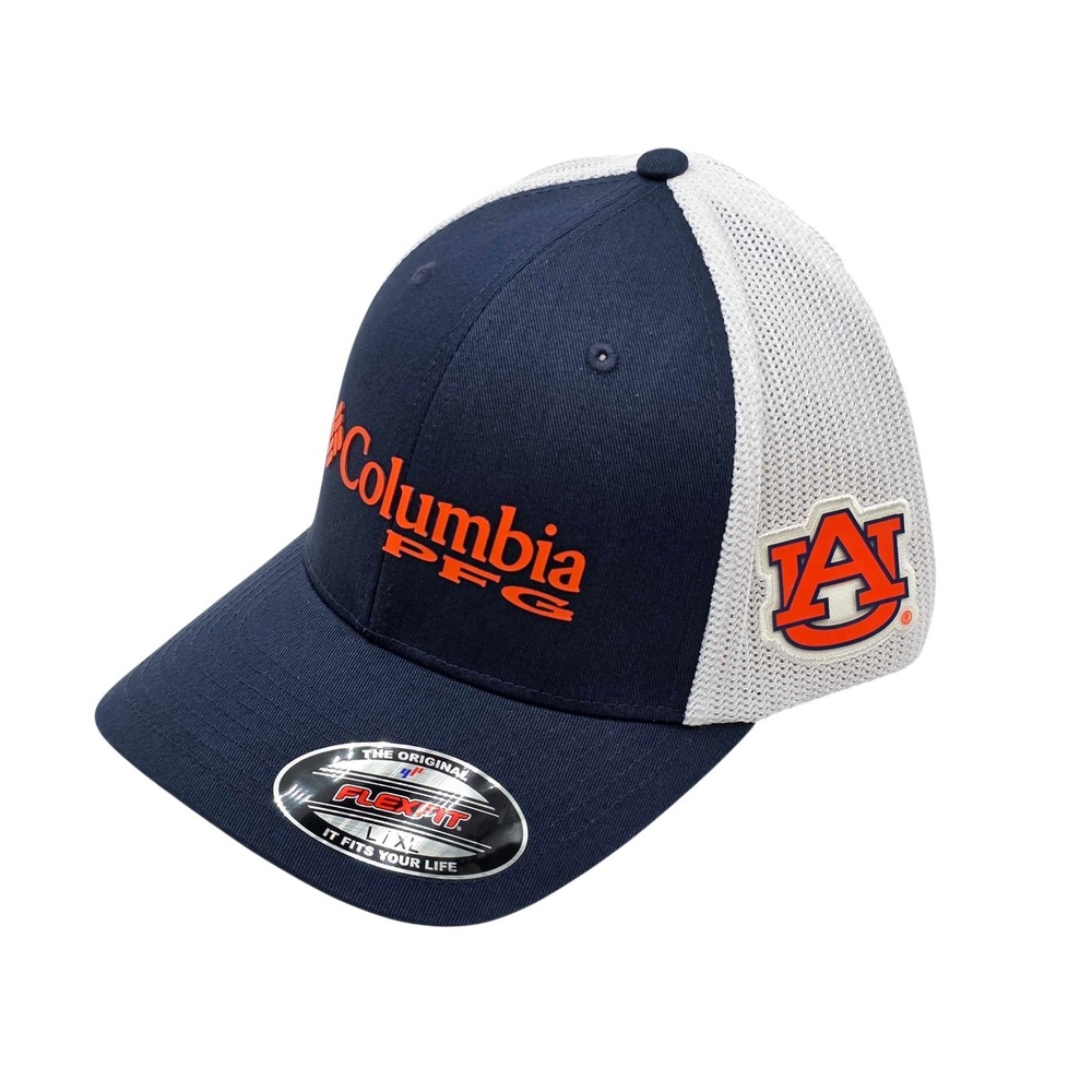 Columbia PFG Auburn Tigers NCAA FlexFit Mesh Hat Cap Size L/XL Navy White NWT